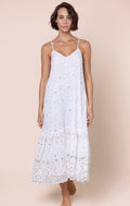 White Mosaic Print with Mirrors V-Neck Midi Dress