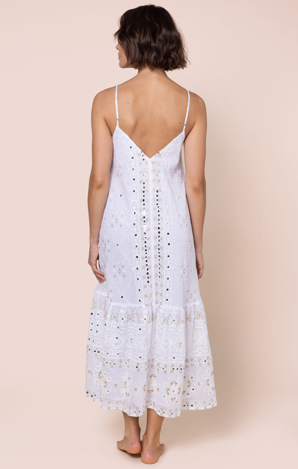 White Mosaic Print with Mirrors V-Neck Midi Dress