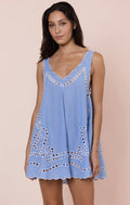 Blue Low Back Dress with Oversized Cutwork