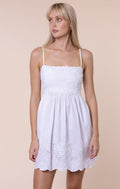 White Tie Back Mini Dress with Scallop Embroidery