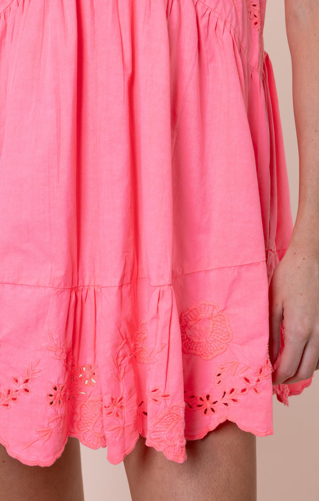 Watermelon V-Back Mini Dress with Scallop Embroidery