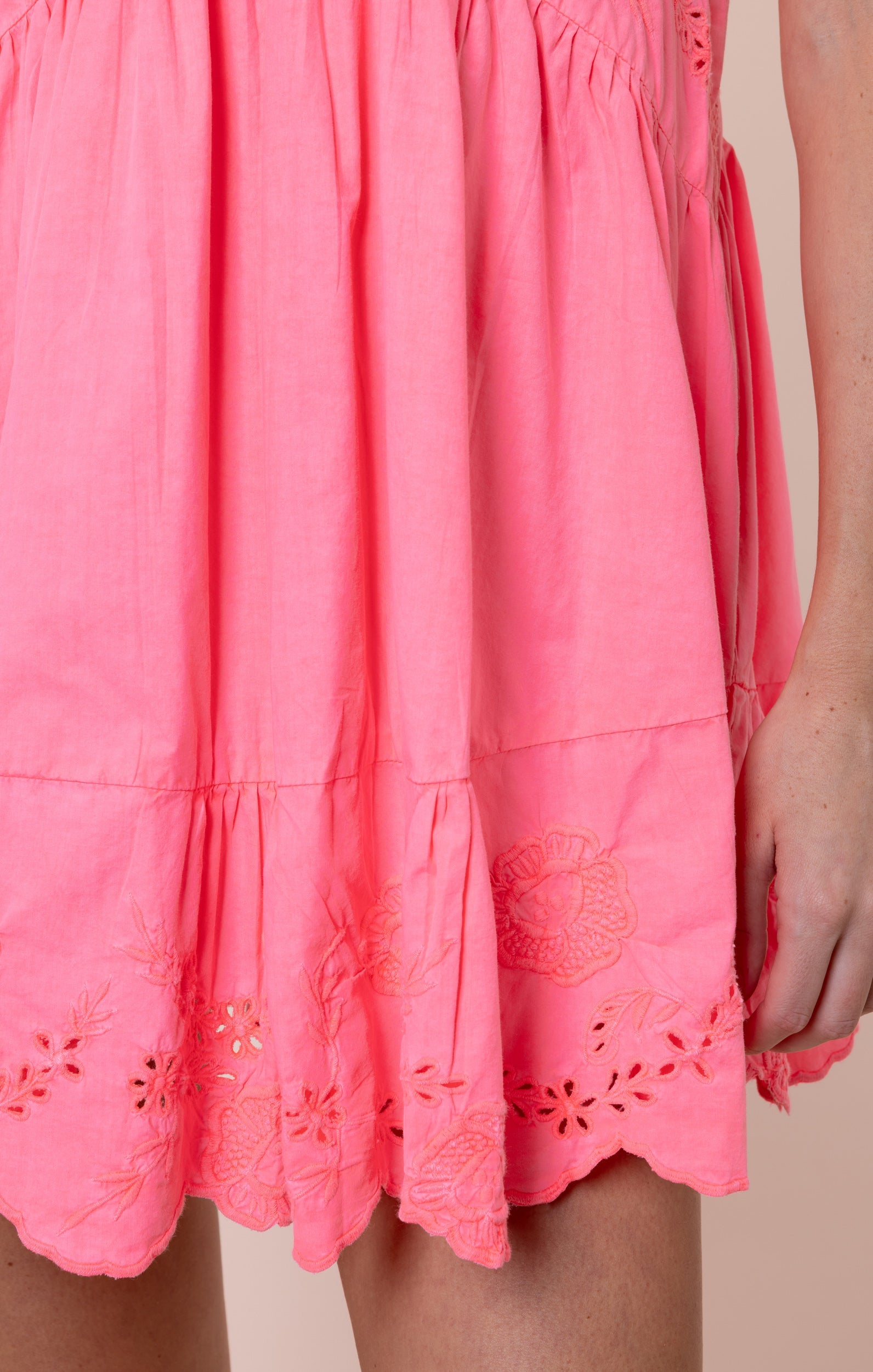 Watermelon V-Back Mini Dress with Scallop Embroidery