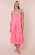 Watermelon V Neck Midi Dress with Scallop Embroidery