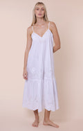 White V Neck Midi Dress with Scallop Embroidery