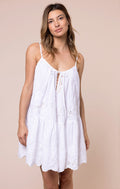 White Strappy Dress with Scallop Embroidery