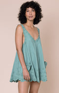 Cactus Low Back Poplin Dress with Floral Cord Embroidery