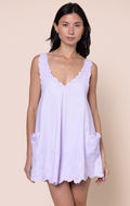 Lilac Poplin Low Back Dress with Floral Cord Embroidery