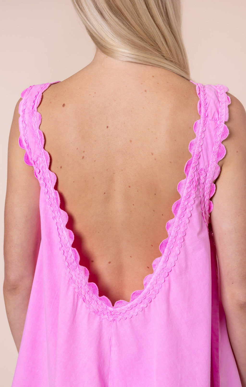 Hibiscus Poplin Low Back Dress with Ric Rac Embroidery