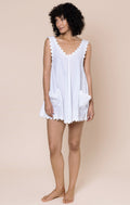White Poplin Low Back Dress with Ric Rac Embroidery