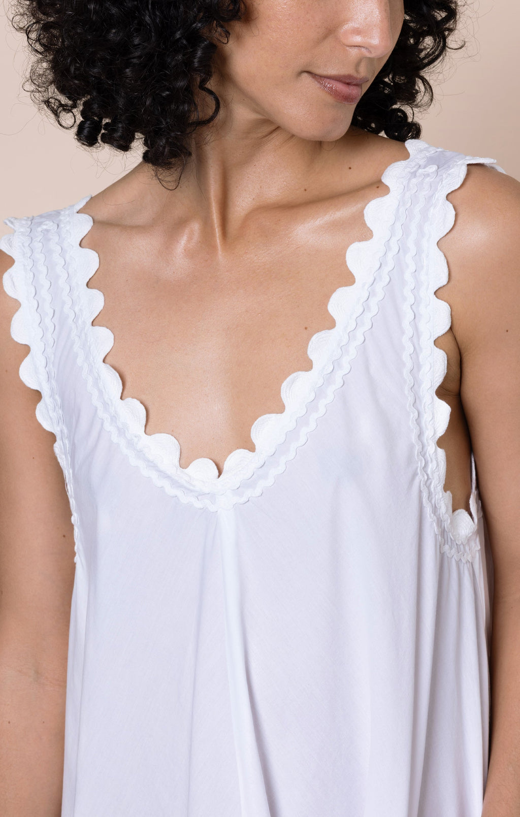 White Poplin Low Back Dress with Ric Rac Embroidery