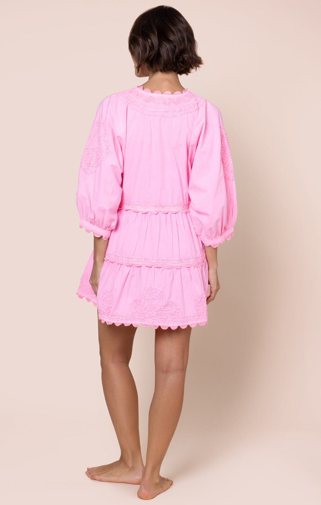 Flamingo Loose Mini Dress in Poplin with Ric Rac Embroidery