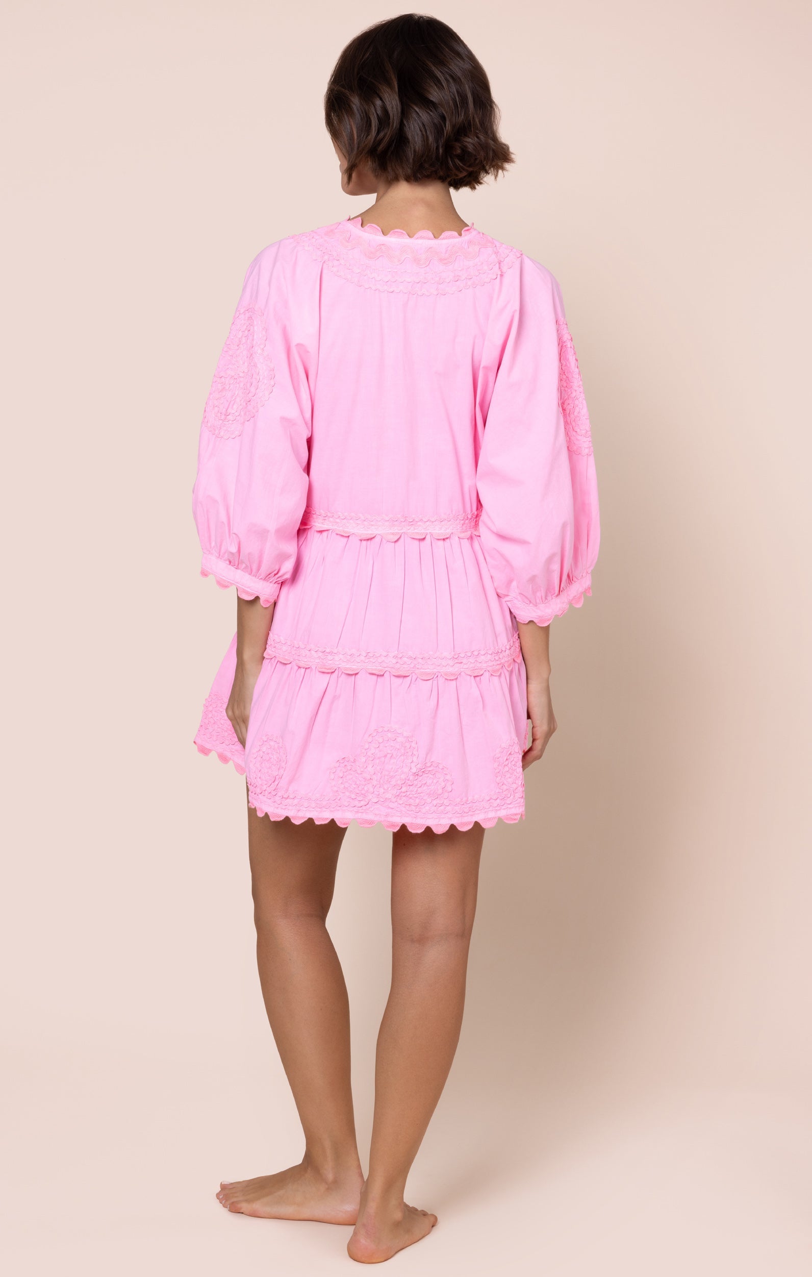 Flamingo Loose Mini Dress in Poplin with Ric Rac Embroidery