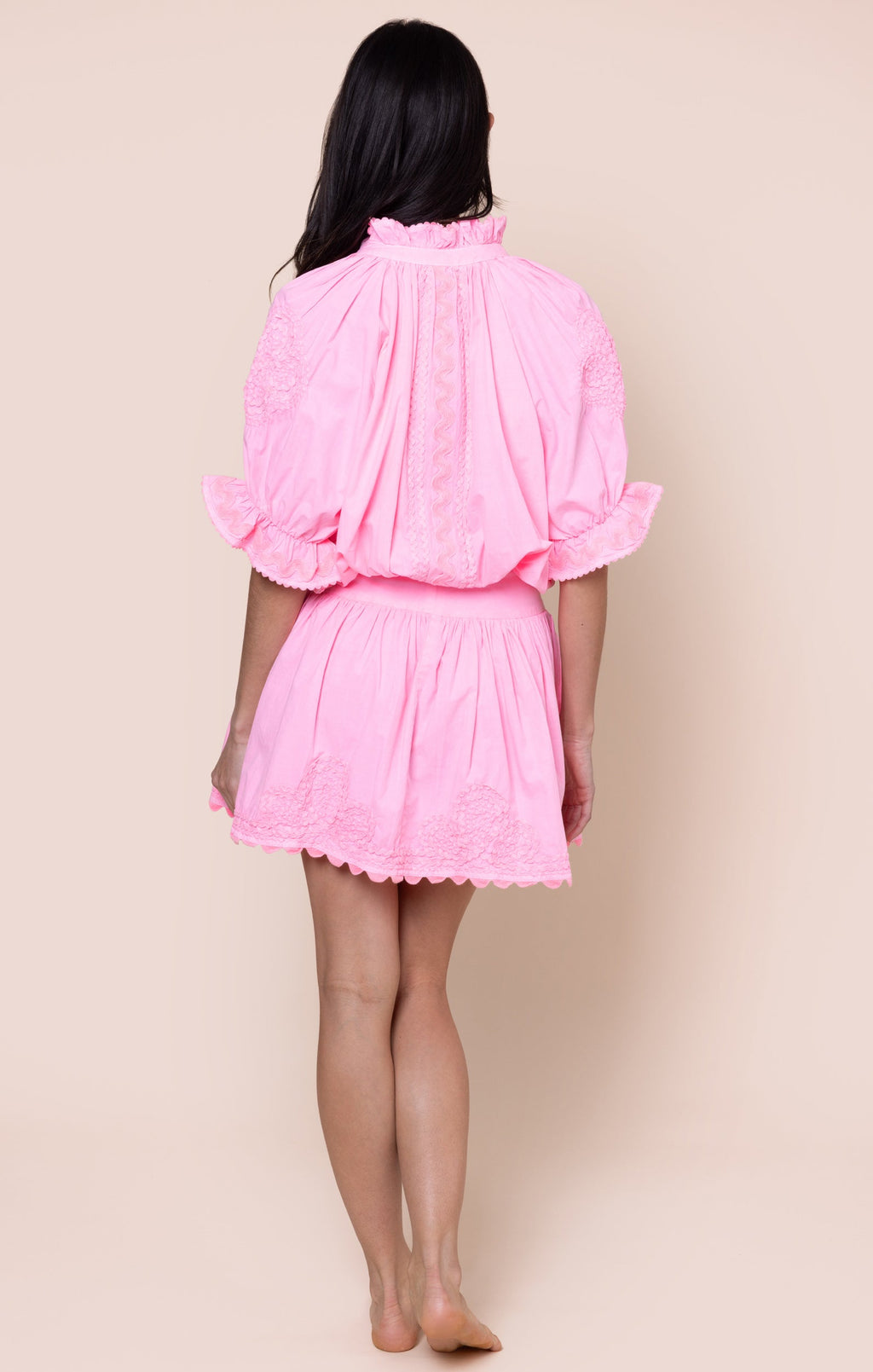 Flamingo Poplin Blouson with Ric Rac Embroidery