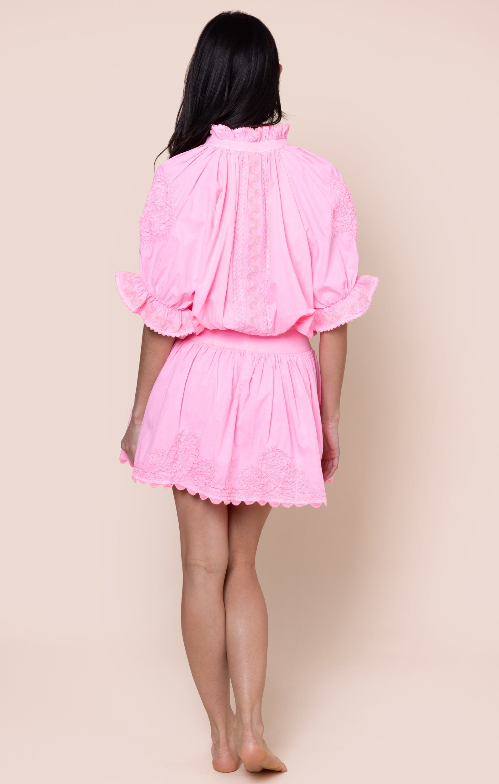 Flamingo Poplin Blouson with Ric Rac Embroidery