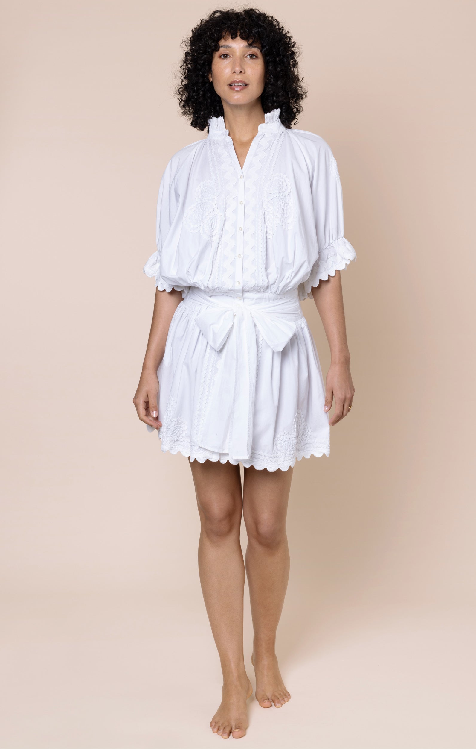 White Poplin Blouson with Ric Rac Detail