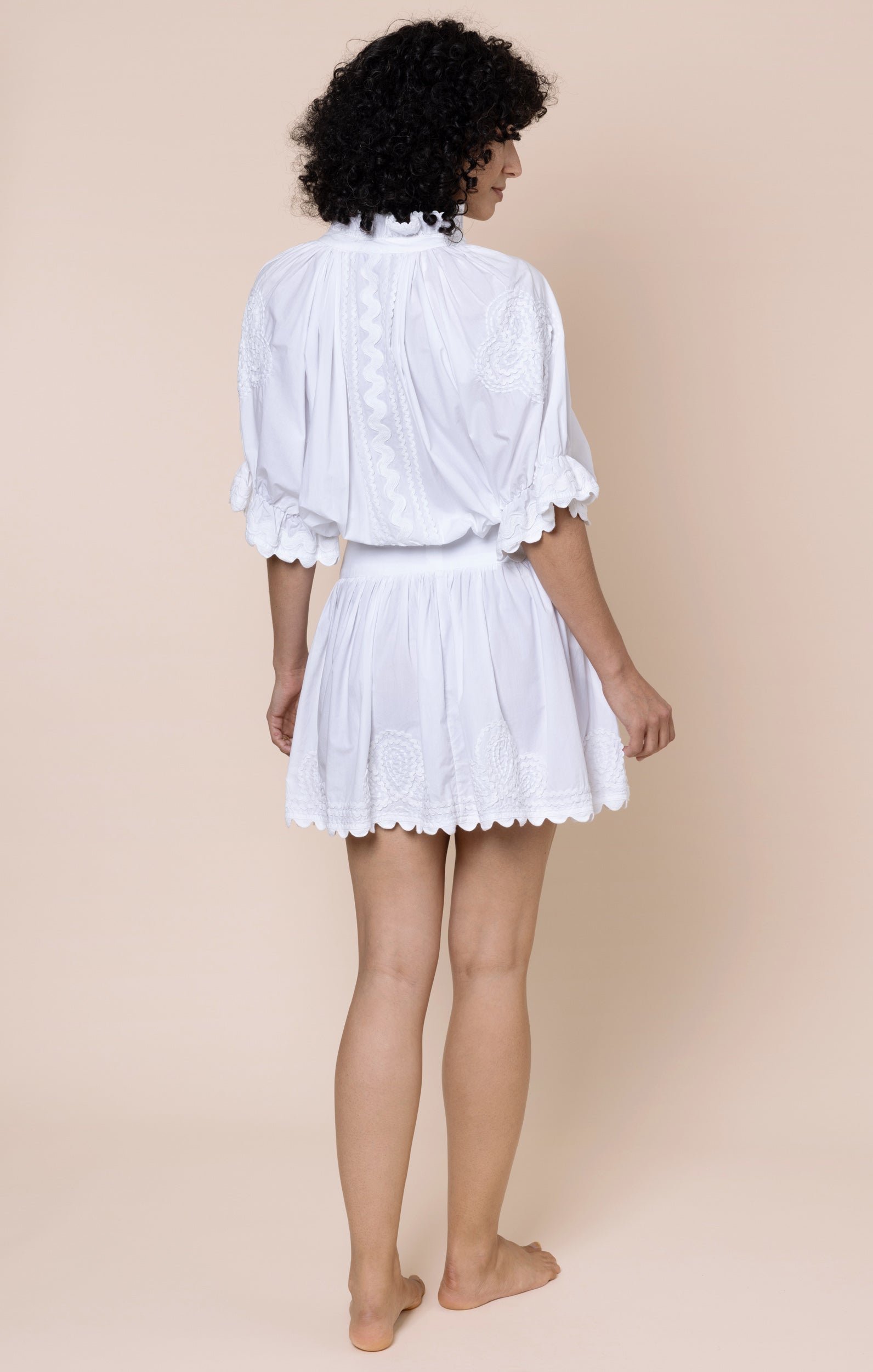 White Poplin Blouson with Ric Rac Detail