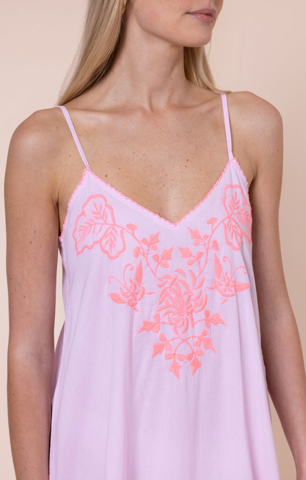 Petal Pink Slip Dress with Butterfly Embroidery