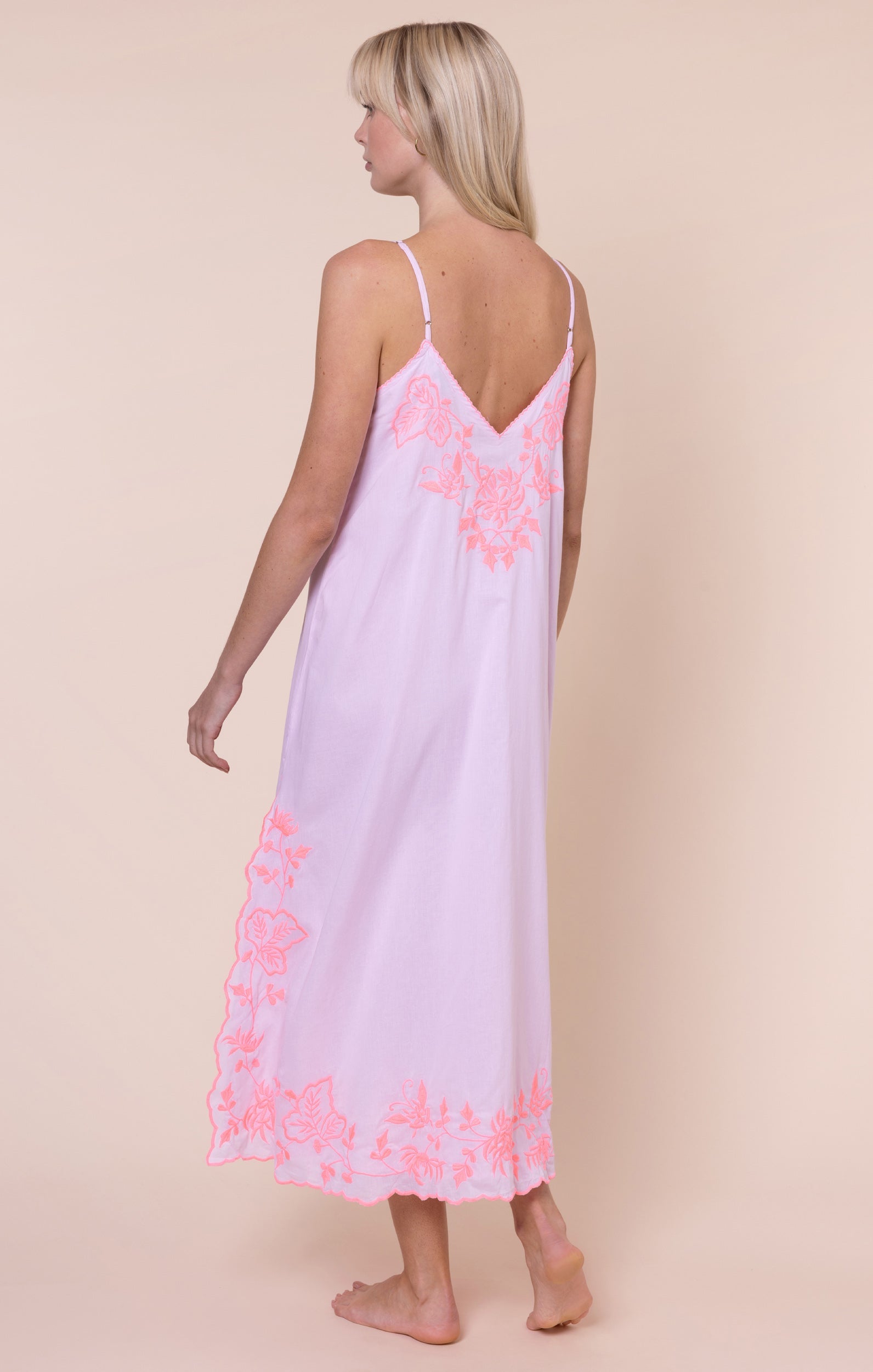 Petal Pink Slip Dress with Butterfly Embroidery
