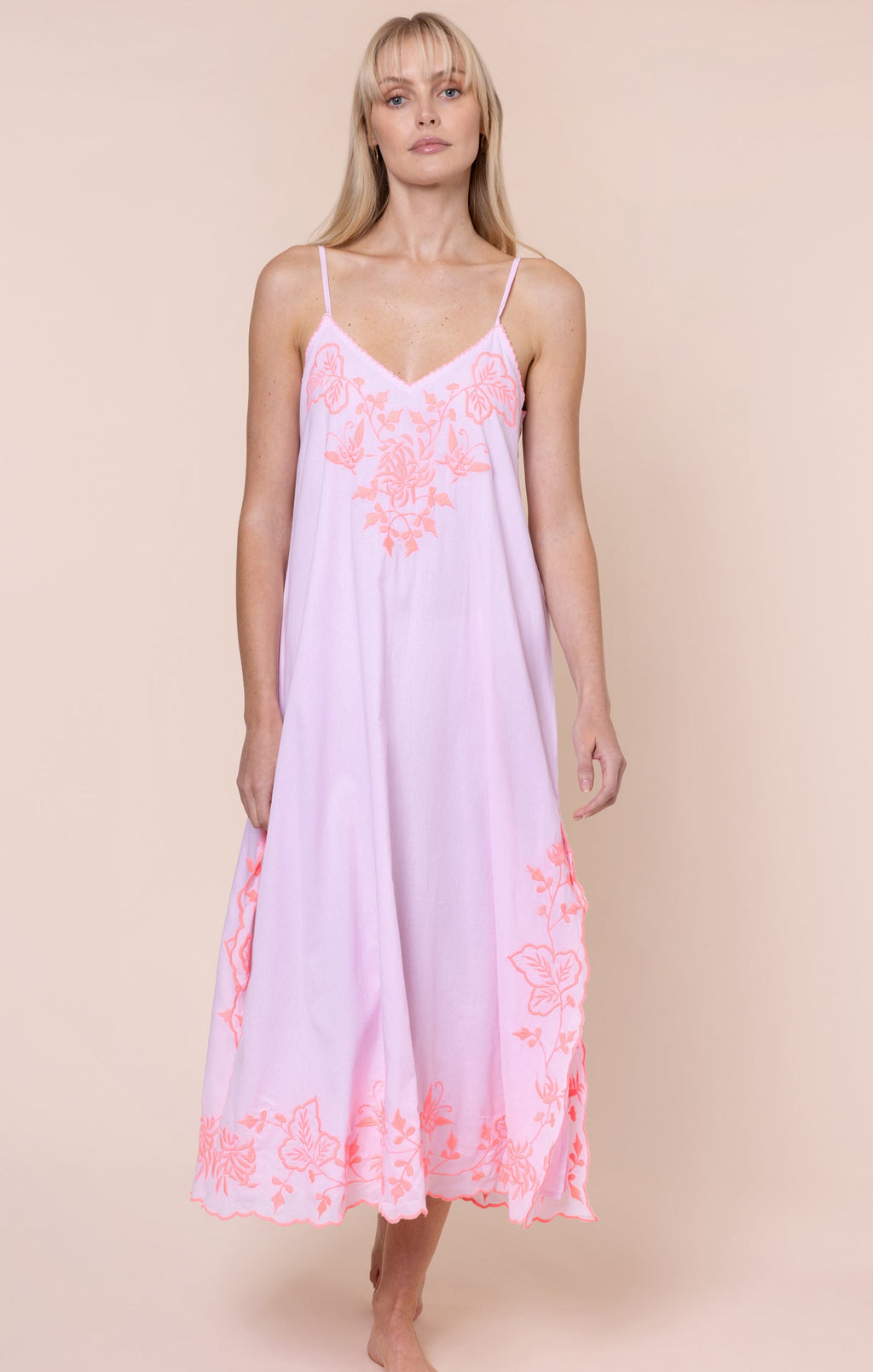 Petal Pink Slip Dress with Butterfly Embroidery