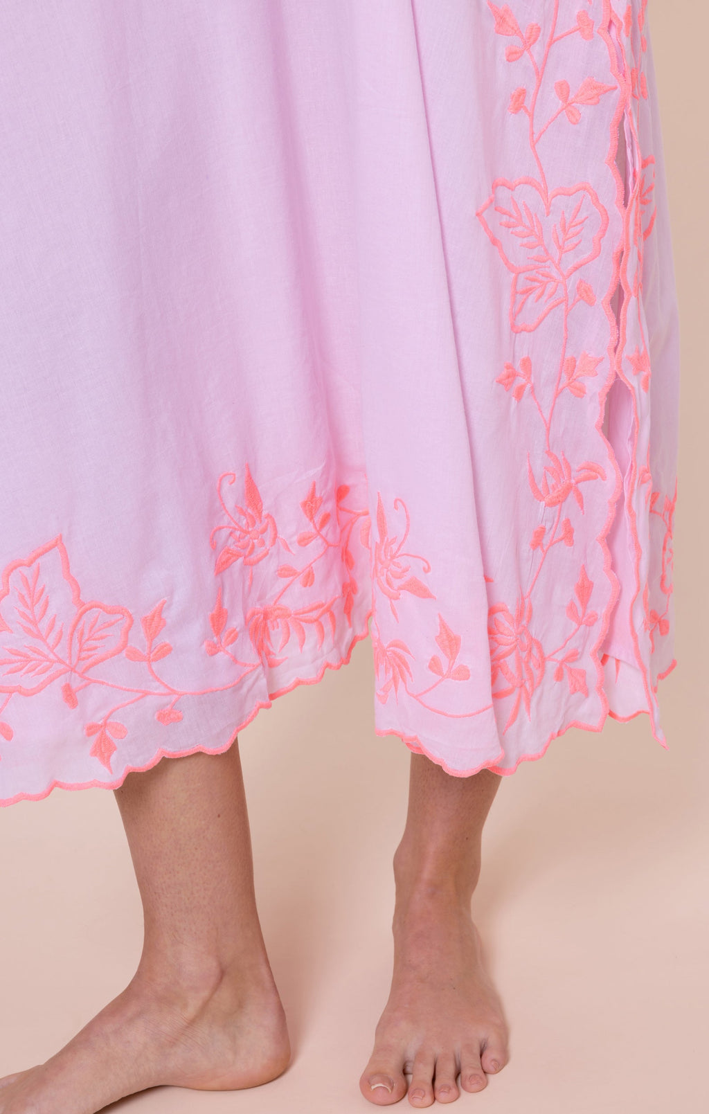 Petal Pink Slip Dress with Butterfly Embroidery