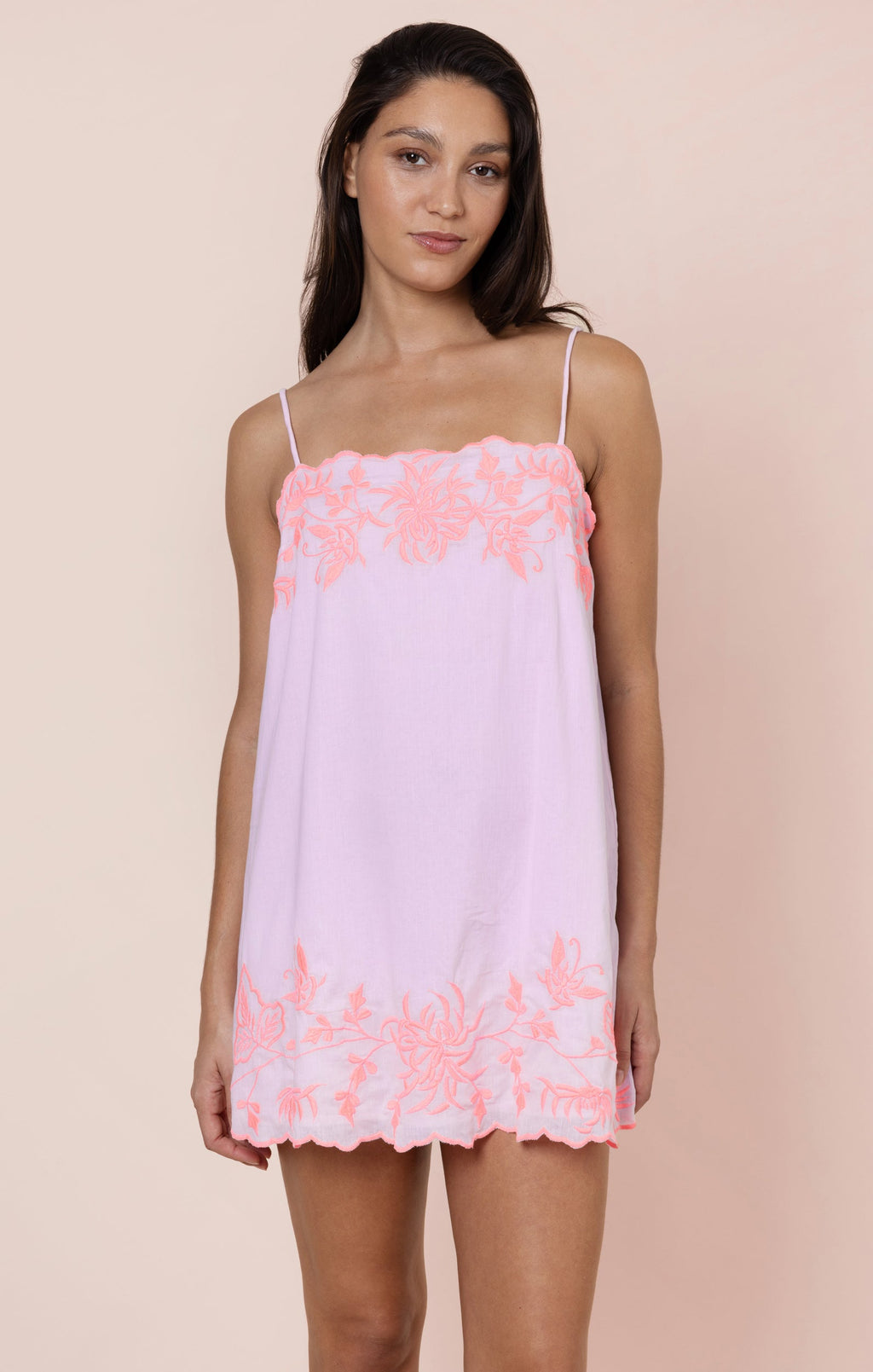 Petal Pink Mini Dress with Back Ties and Butterfly Embroidery
