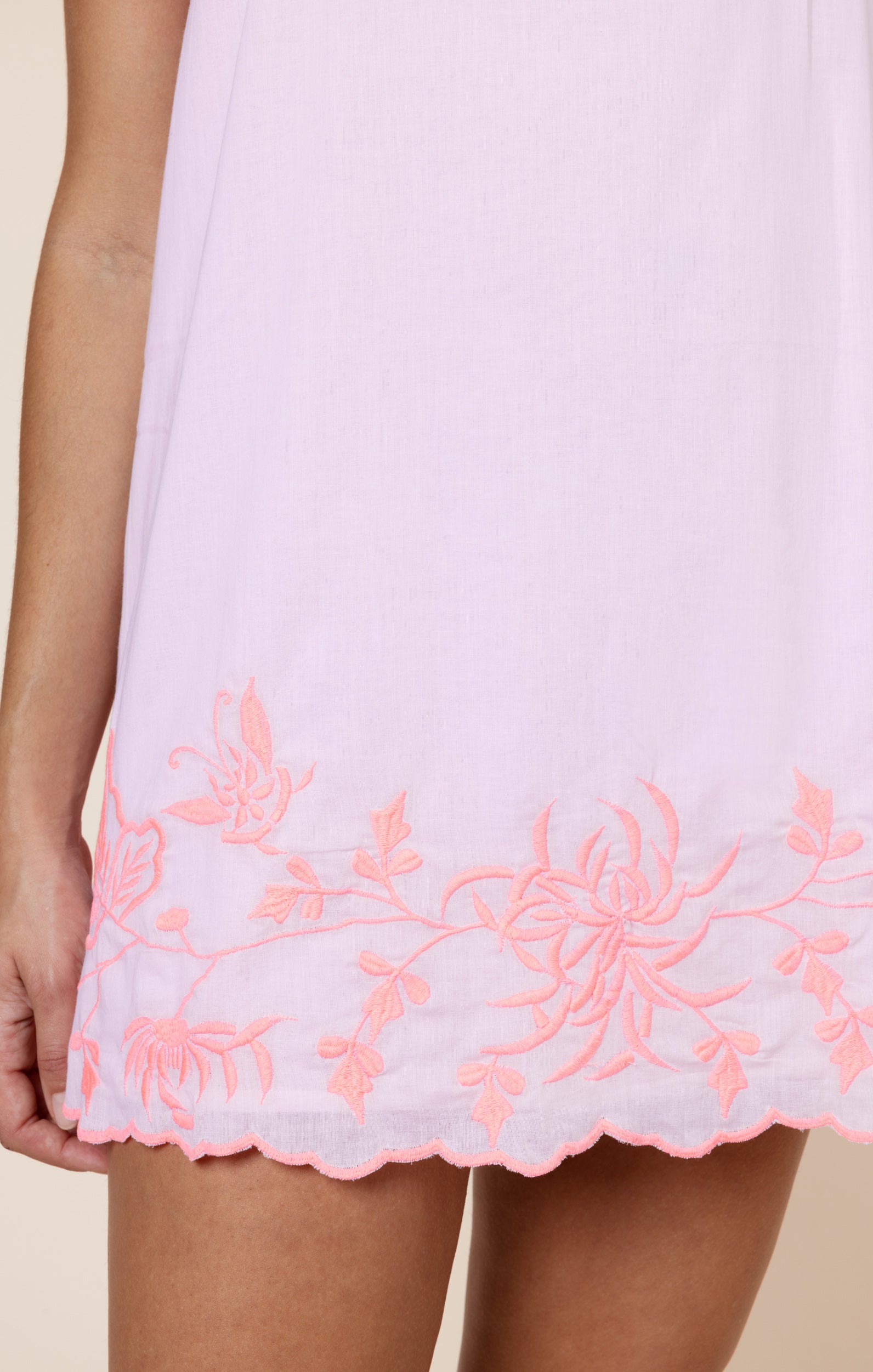 Petal Pink Mini Dress with Back Ties and Butterfly Embroidery
