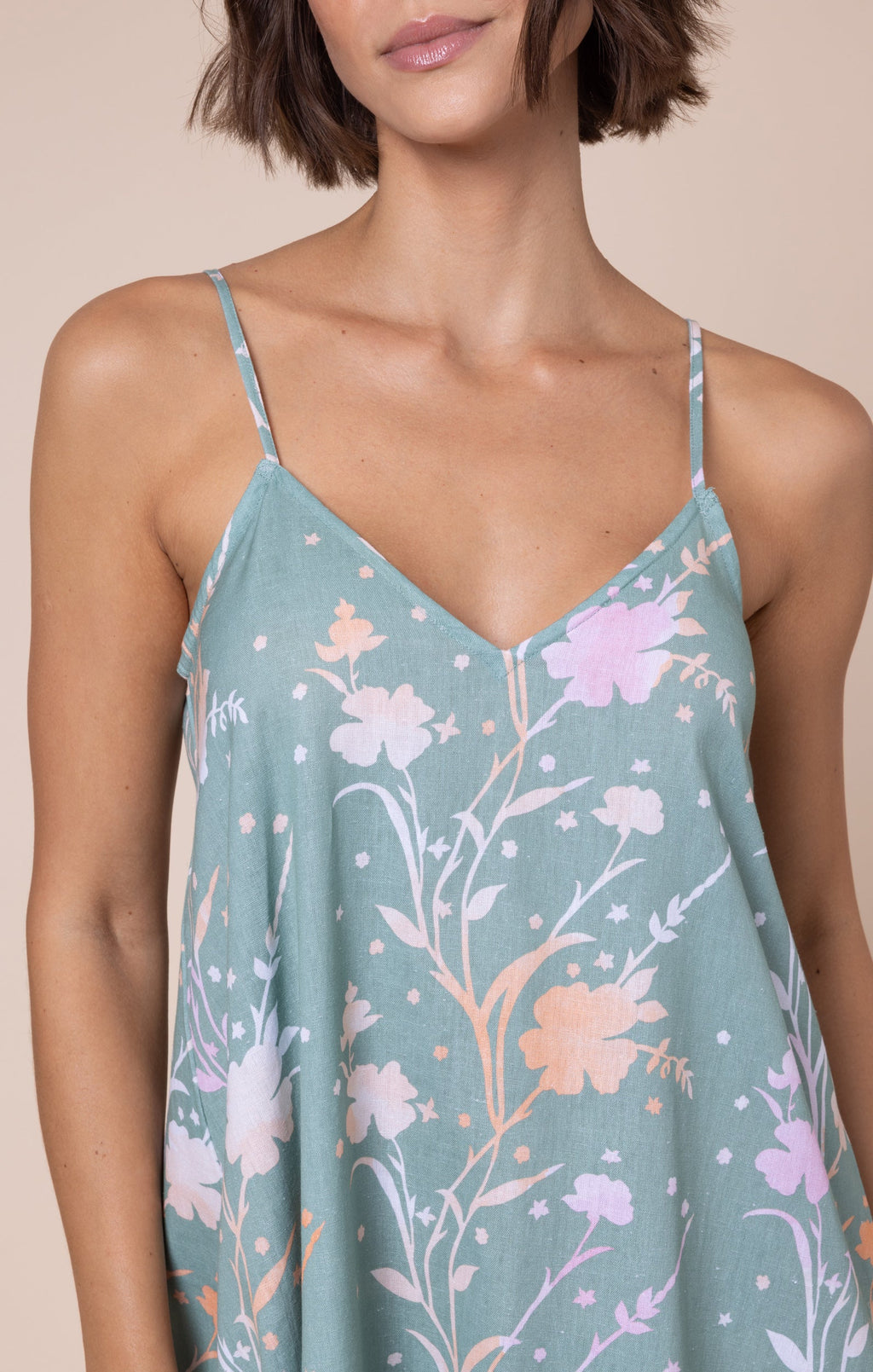Cactus Green Slip Dress in Oversized Floral Print