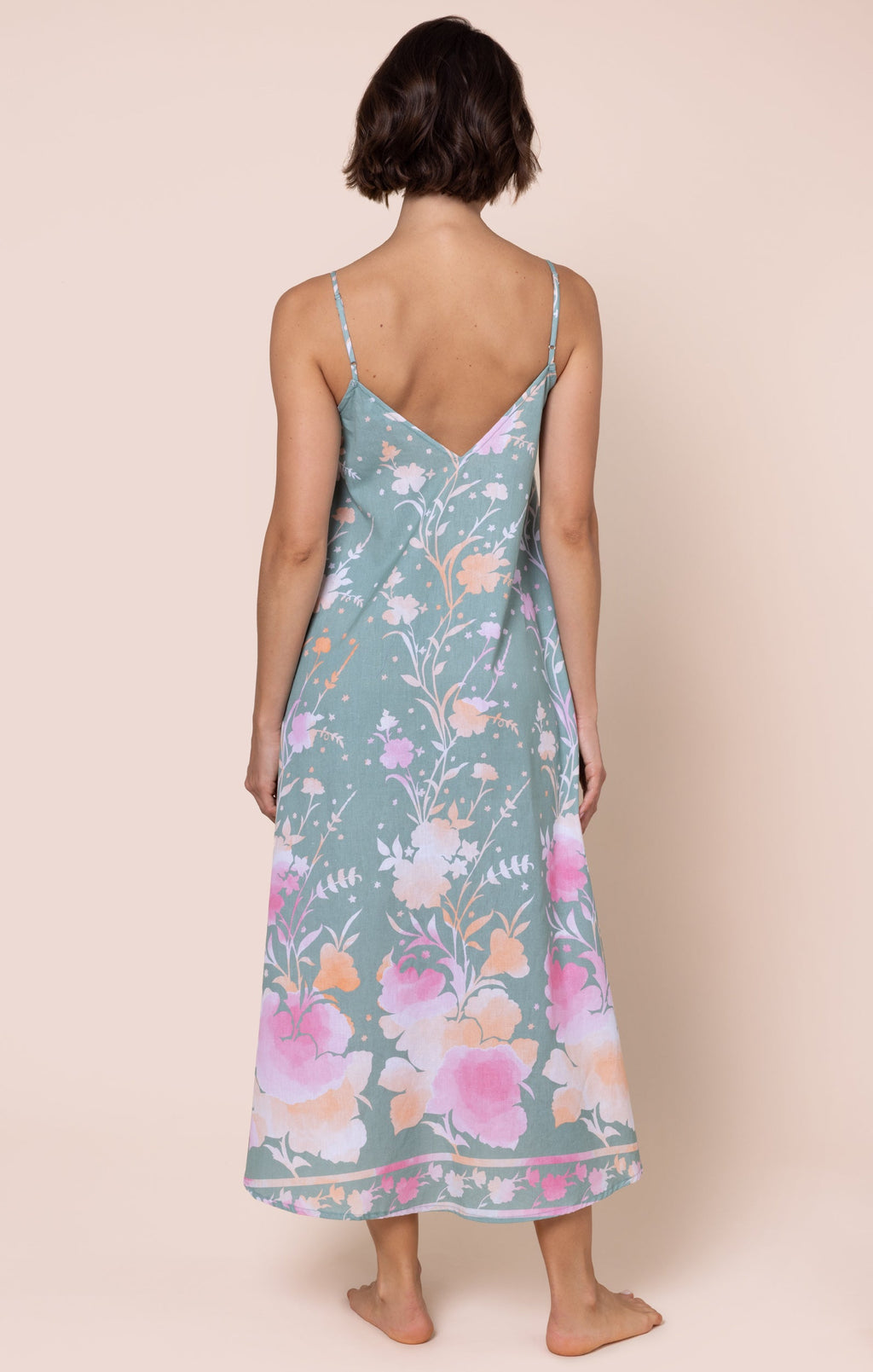 Cactus Green Slip Dress in Oversized Floral Print