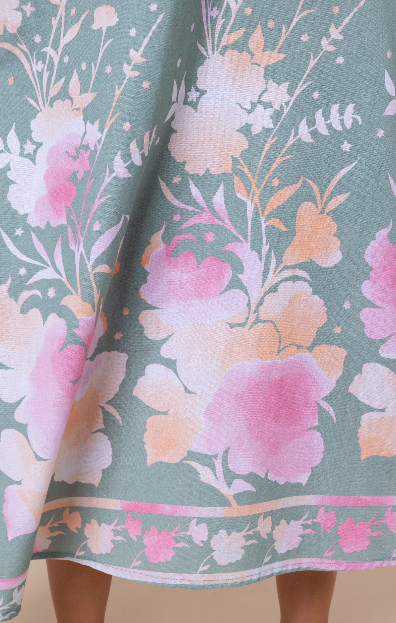 Cactus Green Slip Dress in Oversized Floral Print