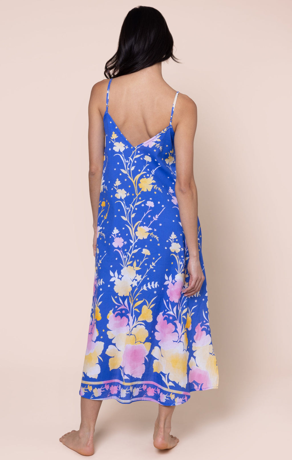 Electric Blue Slip Dress in Oversized Floral Print