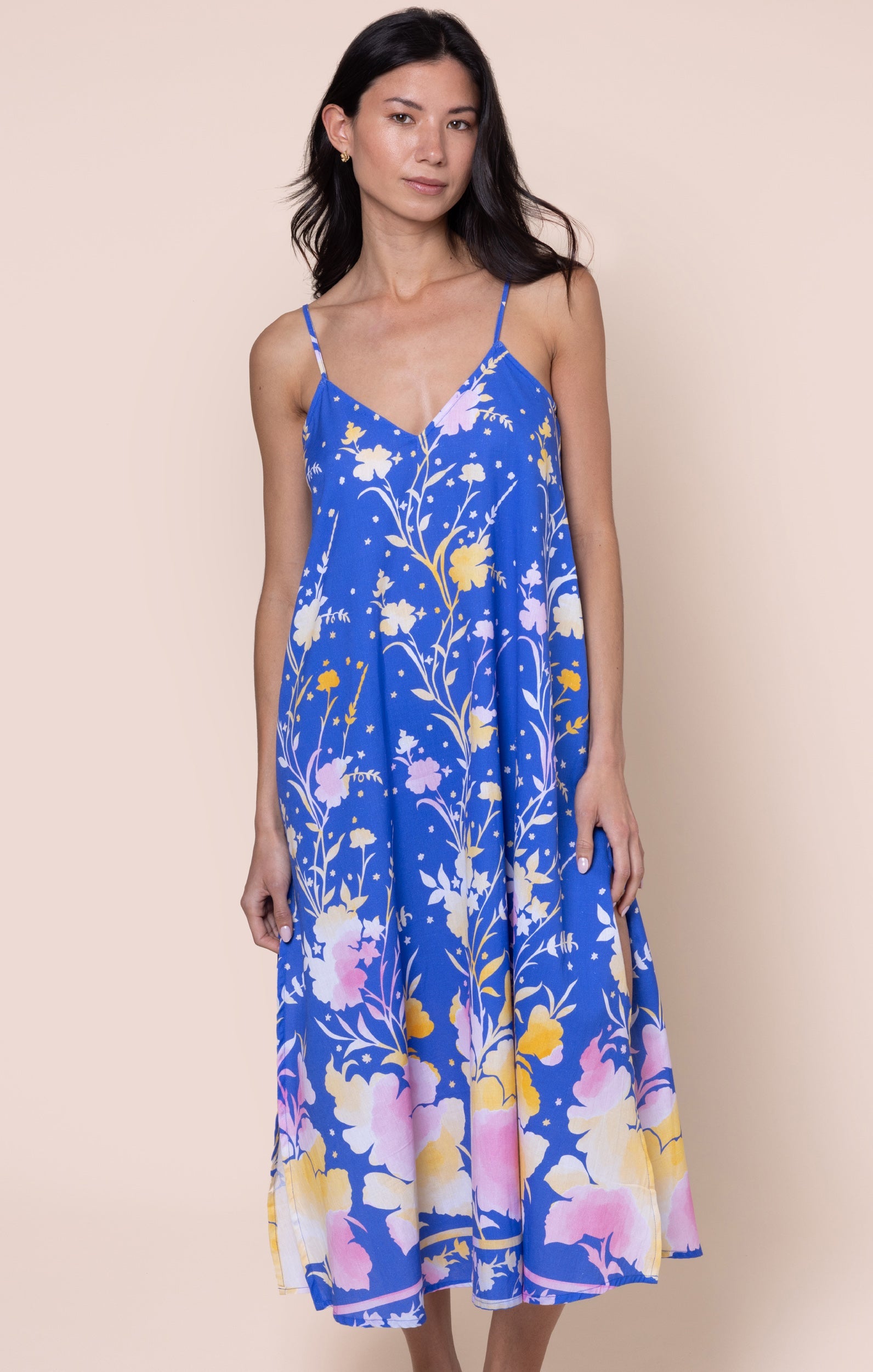 Electric Blue Slip Dress in Oversized Floral Print