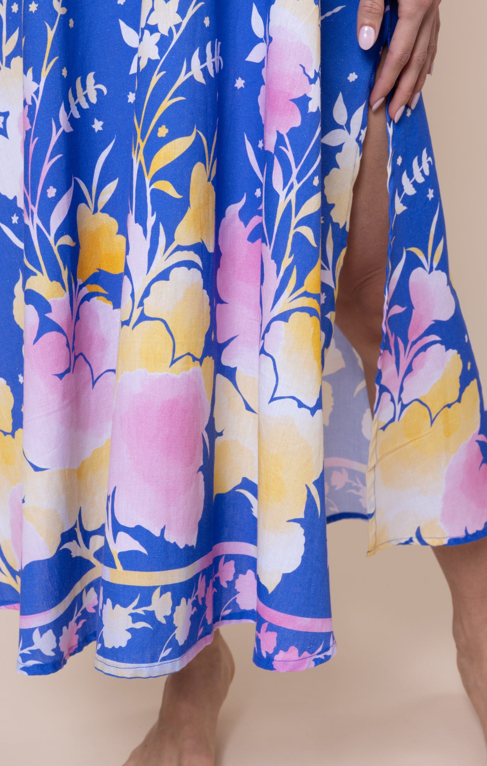 Electric Blue Slip Dress in Oversized Floral Print