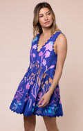 Blue V Back Mini Dress with Majorelle Tie Dye Print