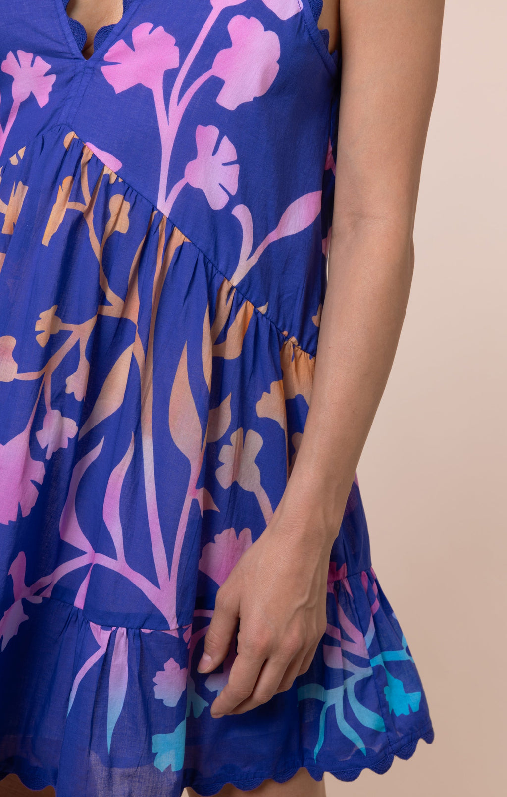 Blue V Back Mini Dress with Majorelle Tie Dye Print