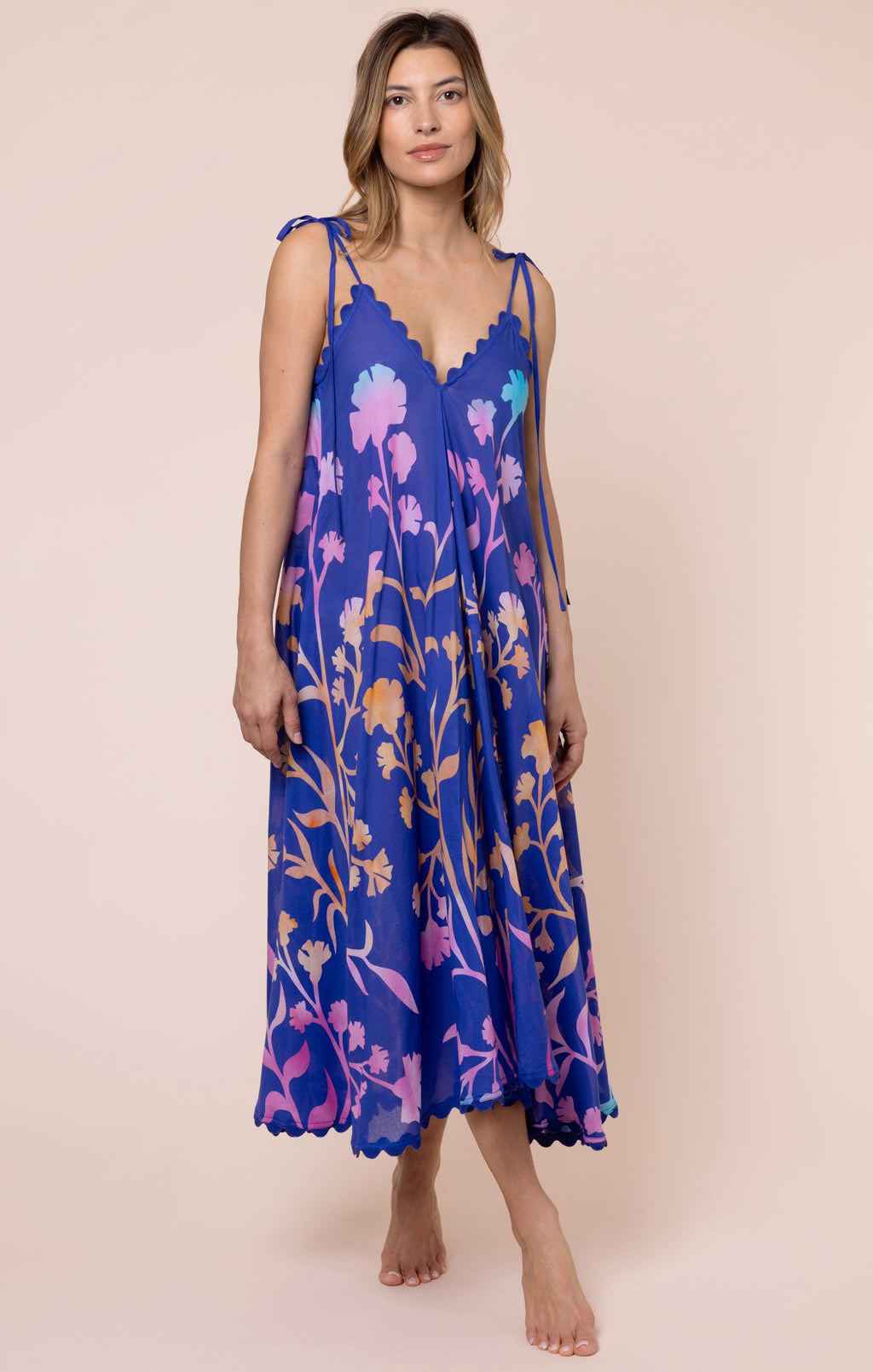 Blue Floaty Dress with Majorelle Tie Dye Print