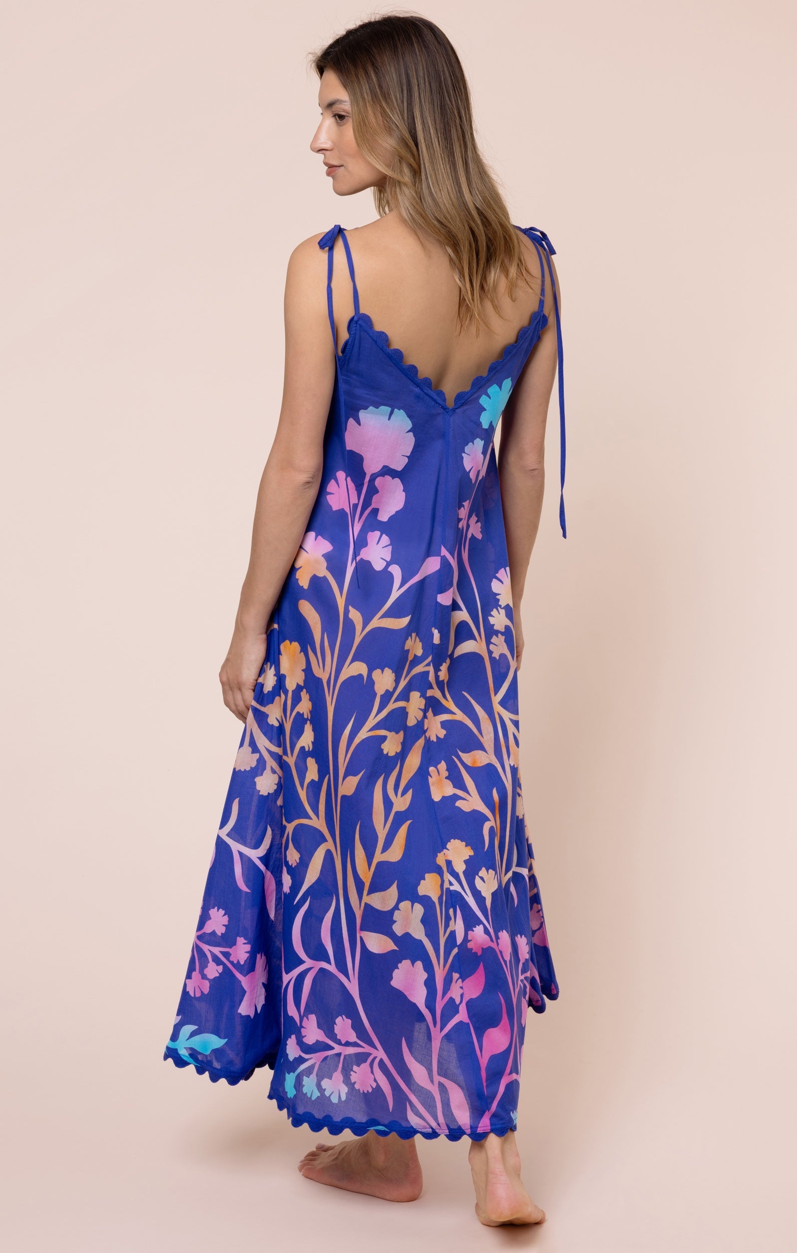 Blue Floaty Dress with Majorelle Tie Dye Print