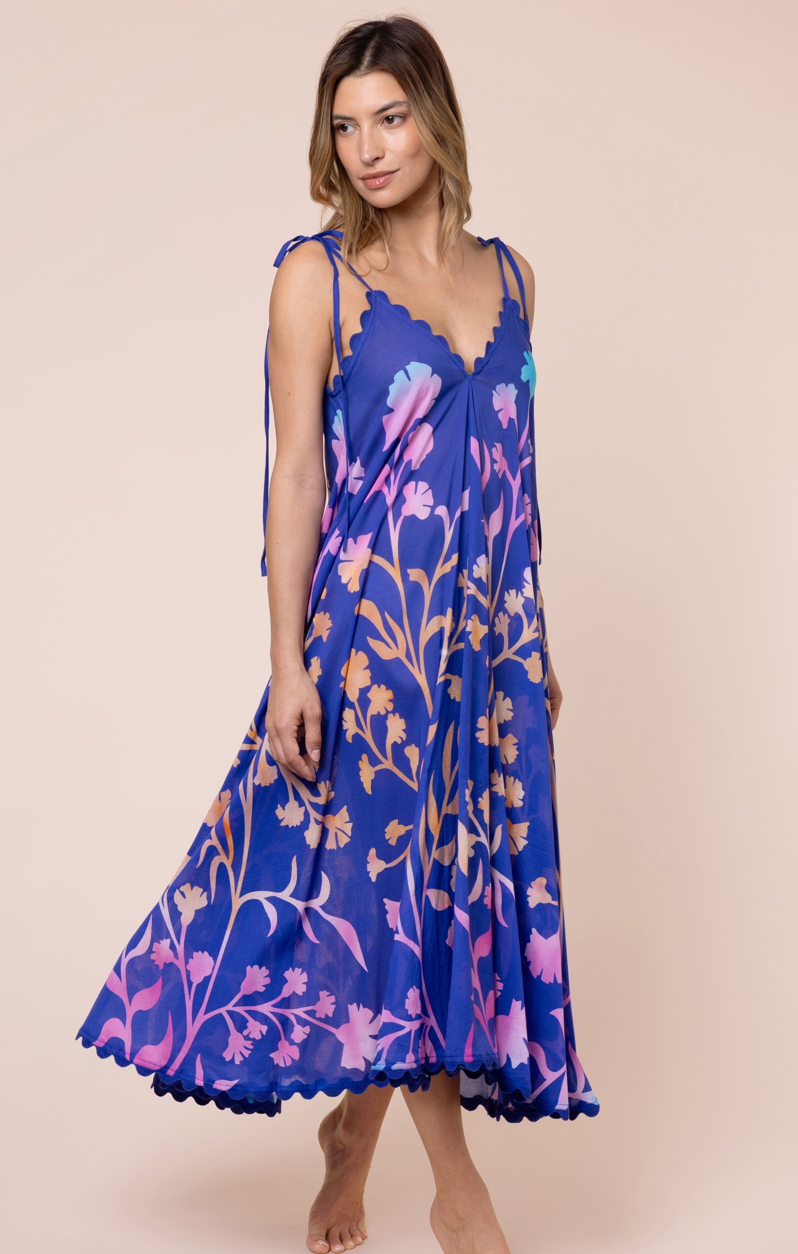 Blue Floaty Dress with Majorelle Tie Dye Print