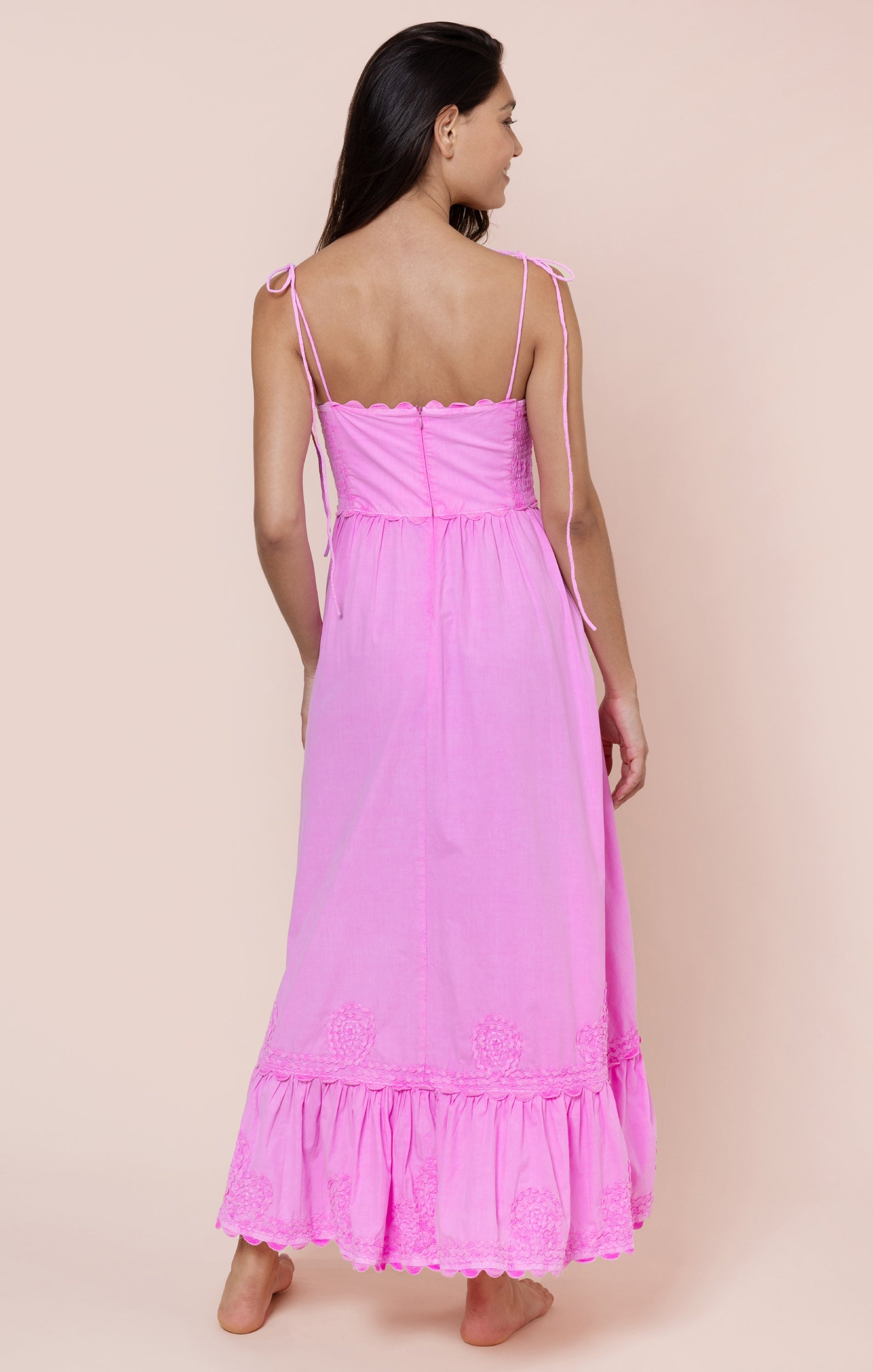 Hibiscus Poplin High-Low Dress with Ric Rac Embroidery