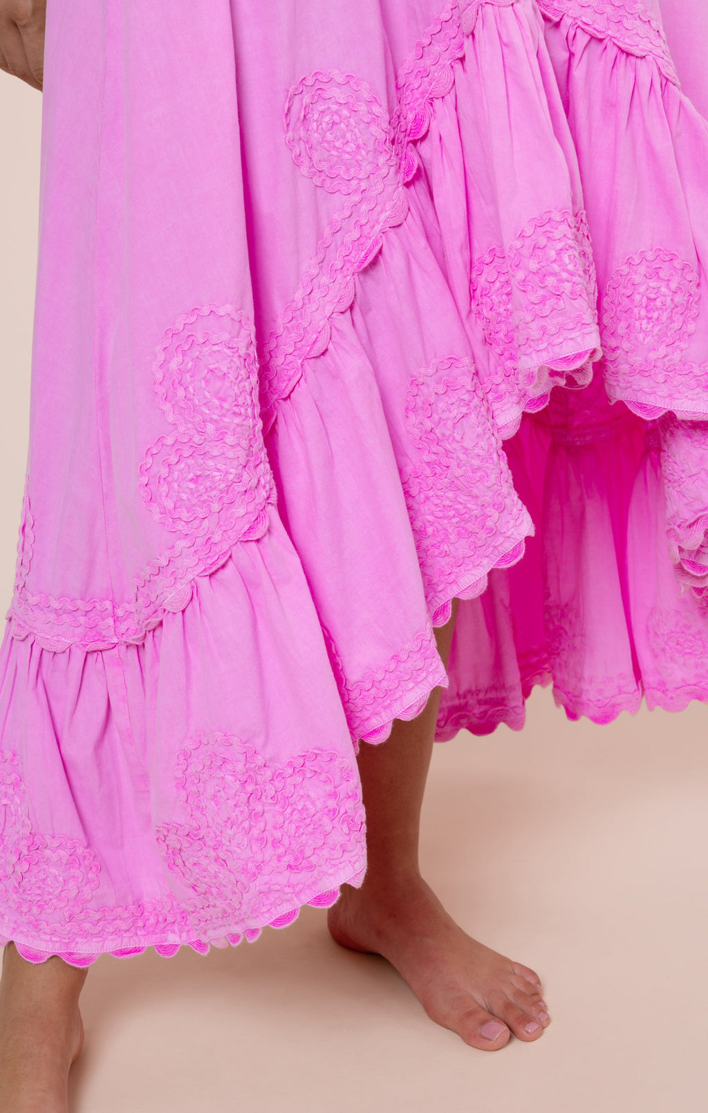 Hibiscus Poplin High-Low Dress with Ric Rac Embroidery