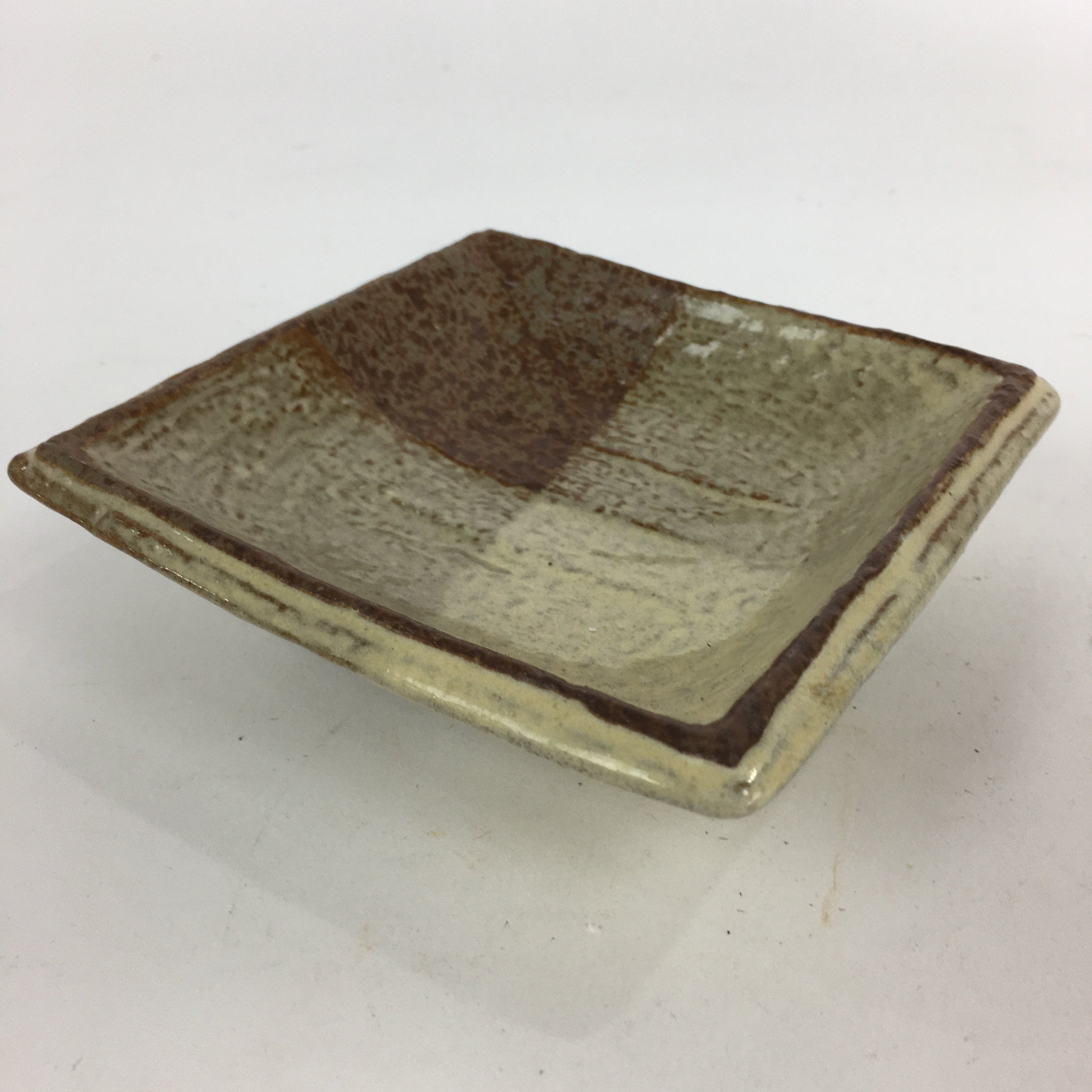 Japanese Ceramic Small Plate Vtg Square Shape Pottery Brown Yellow Kozara PP728