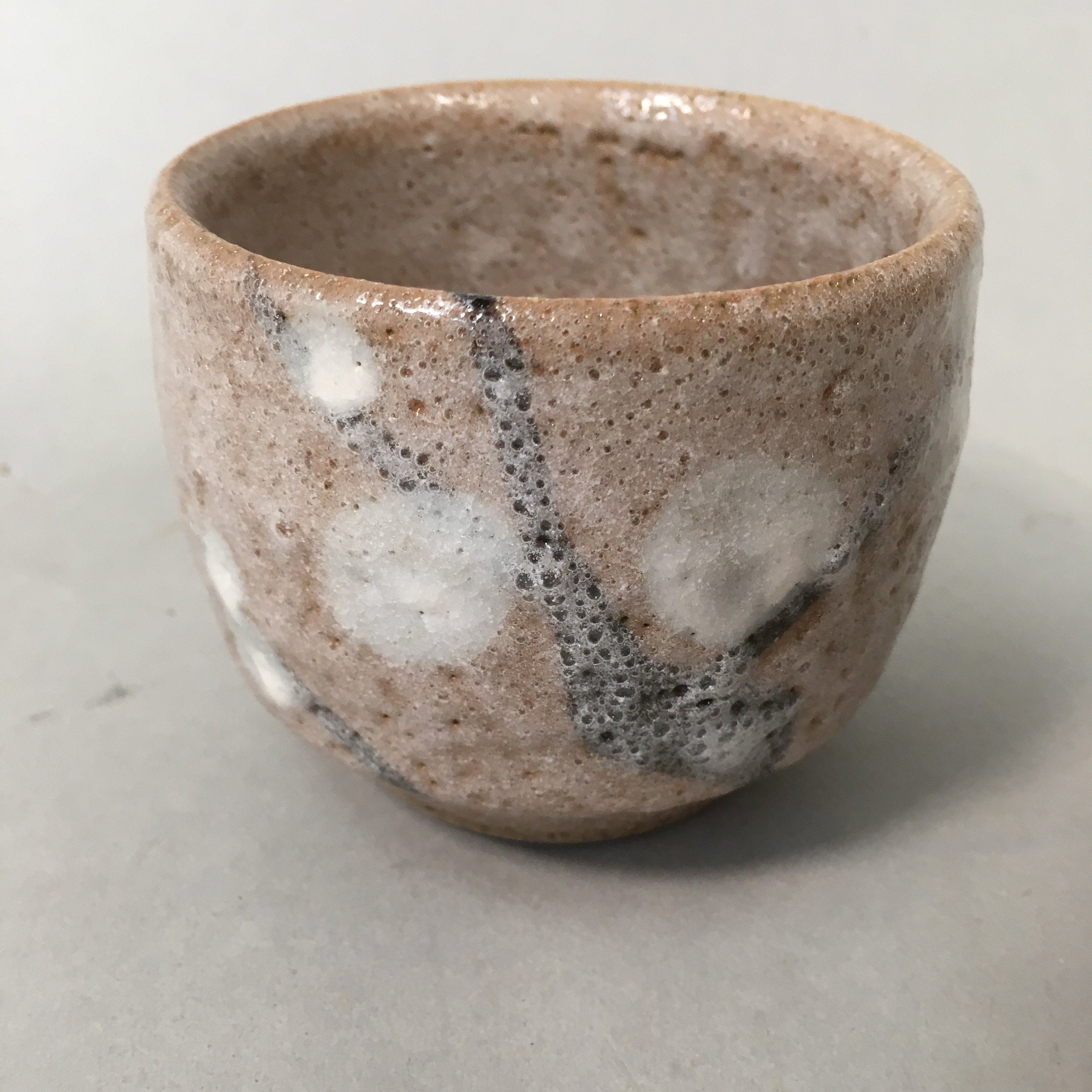 Japanese Ceramic Teacup Shino Yunomi Vtg Pottery Plum Blossom Sencha TC161