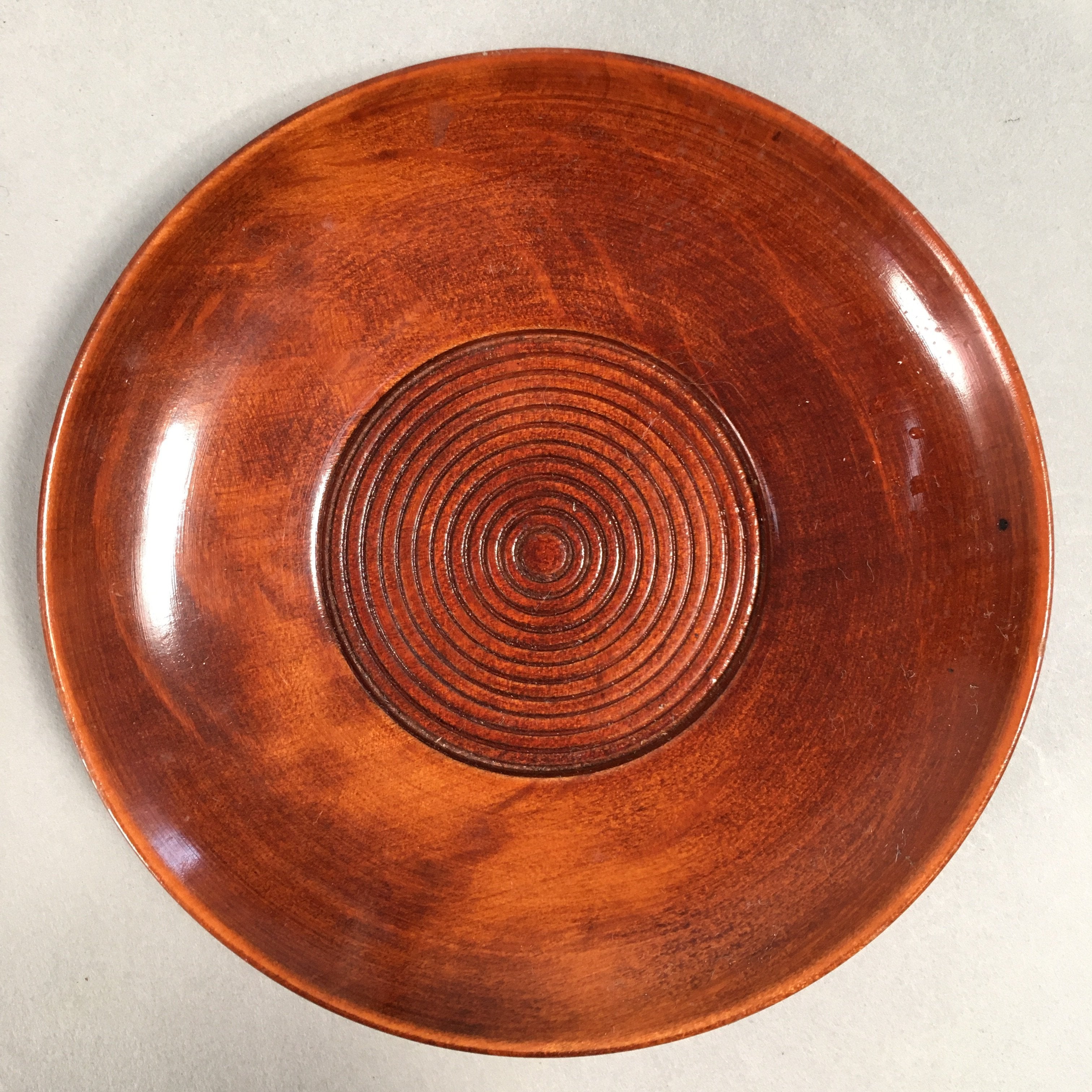 Japanese Wood Lacquer Drink Saucer Vtg Chataku Coaster Brown Grain UR469