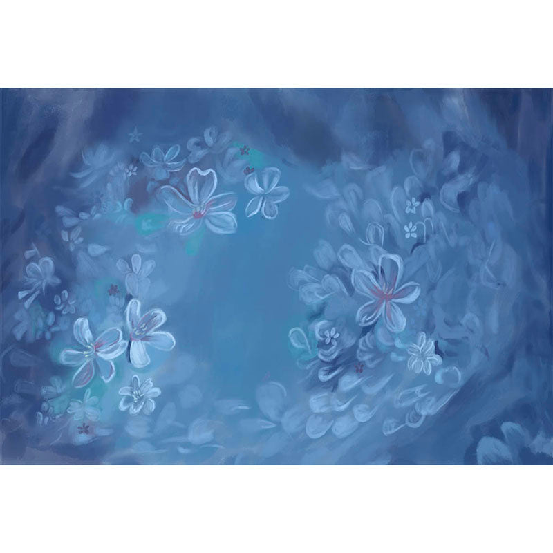 Avezano Blue Artistic Hand Painted Flowers Photography Backdrop-AVEZANO