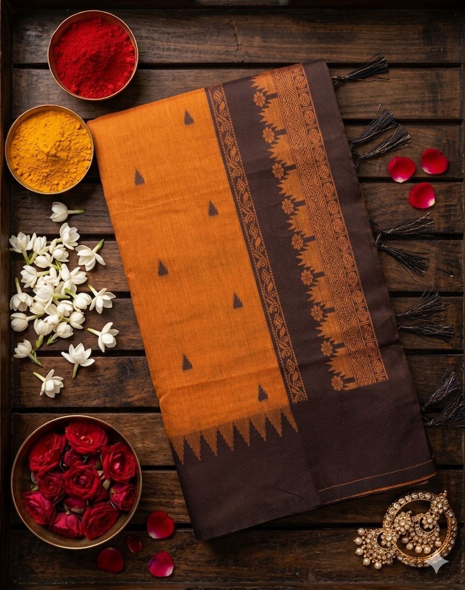 Verdant Orange Cotton Silk Saree With Classy Blouse Piece