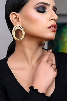 Matte Gold Finish Kundan Polki Handcrafted Dangler Earrings
