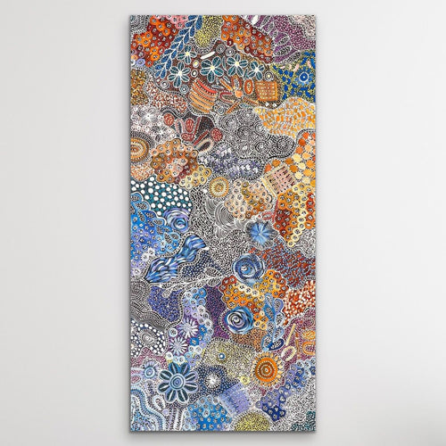 "My Country" by Katrina Bird - detail view of Aboriginal painting, 197cm x 93cm