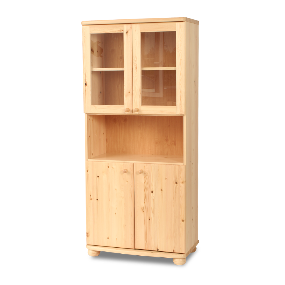 Claudia Buffetschrank Vitrine aus Kiefer massiv | 4-türig | 100% Bio Massivholz - Kiefer Massivholz