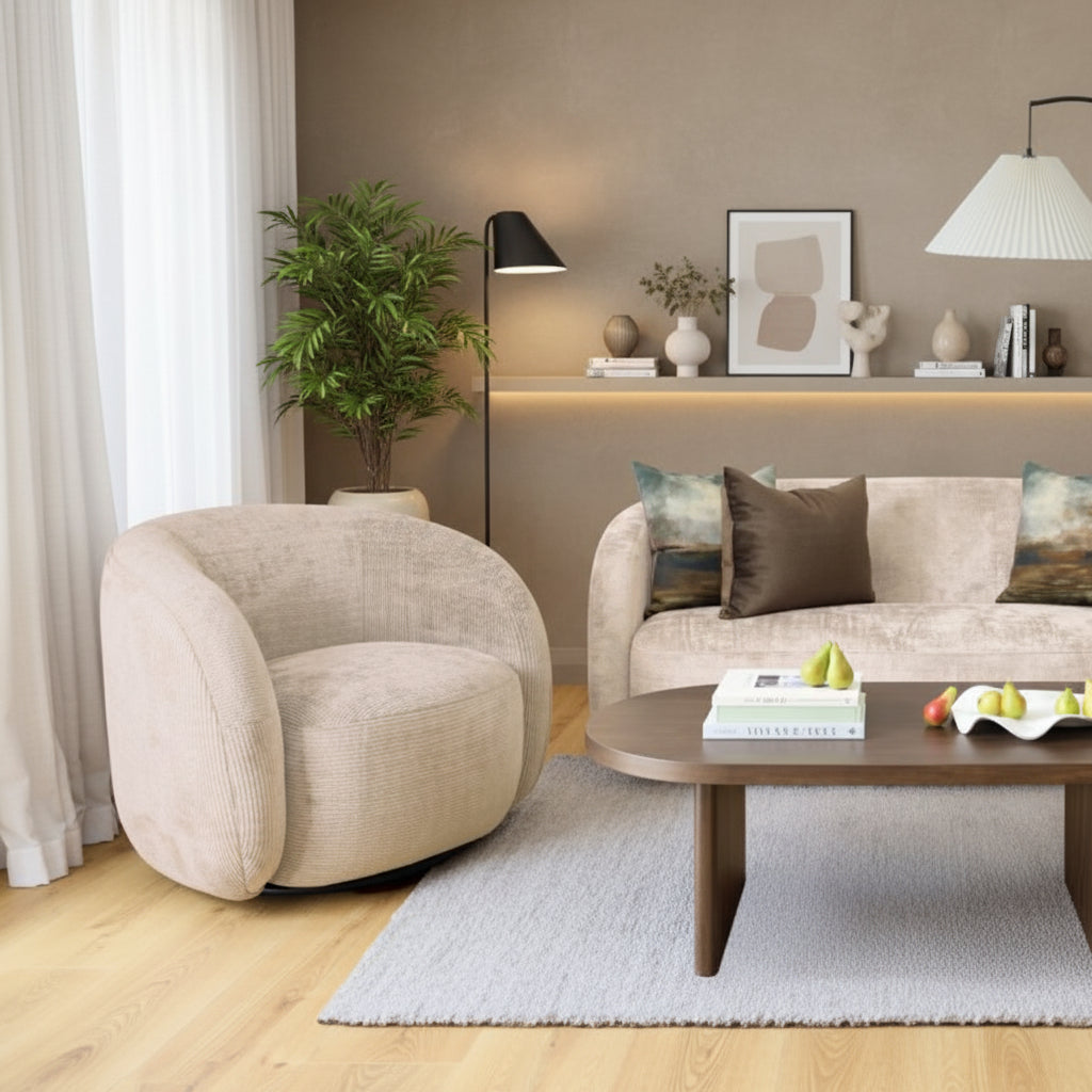 swivel armchair in a beige fabric