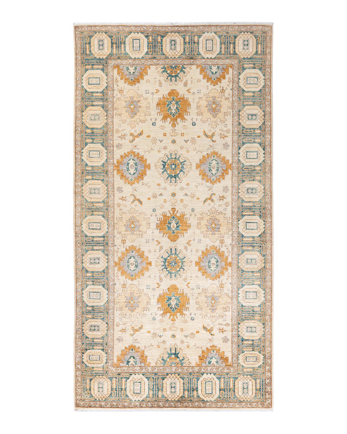 Contemporary Eclectic Ivory Wool Area Rug 5' 2" x 9' 10" - Solo Rugs