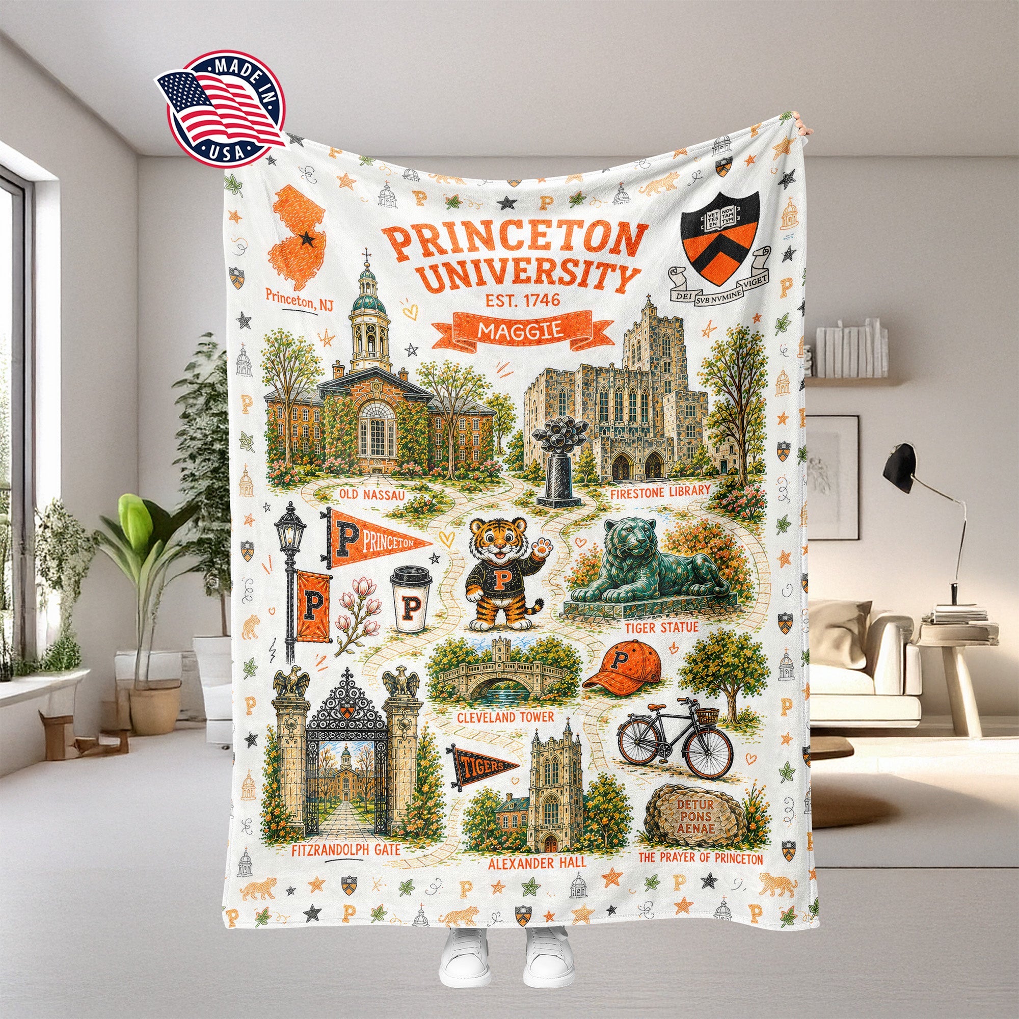 Princeton University Personalized Blanket, Custom Tigers Graduation Gift